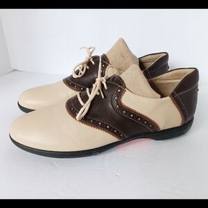 🤎 Sesto Golf by Sherry Shoes Brown Cream Italy Leather 7 Narrow N Spikes Meucci